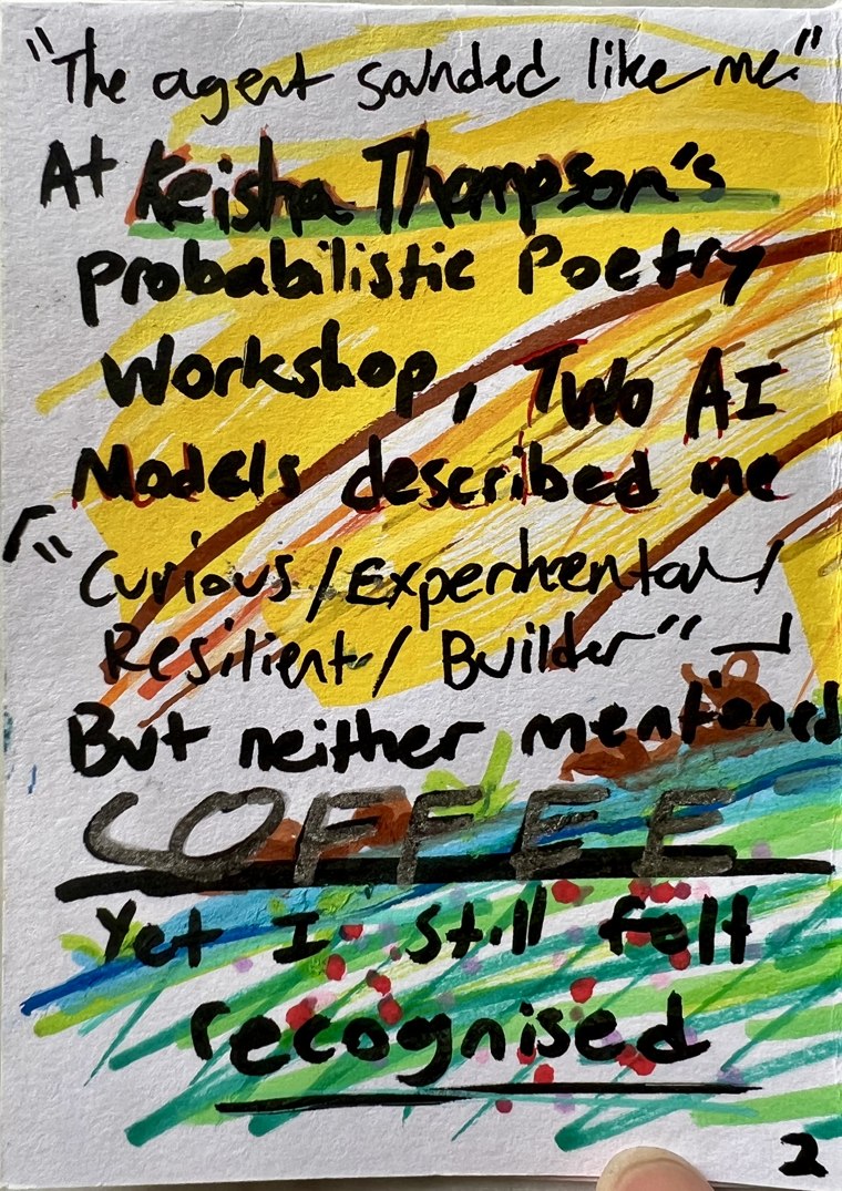 Hand-painted zine, page 2. Full wording and a visual description are available alongside this photograph.
