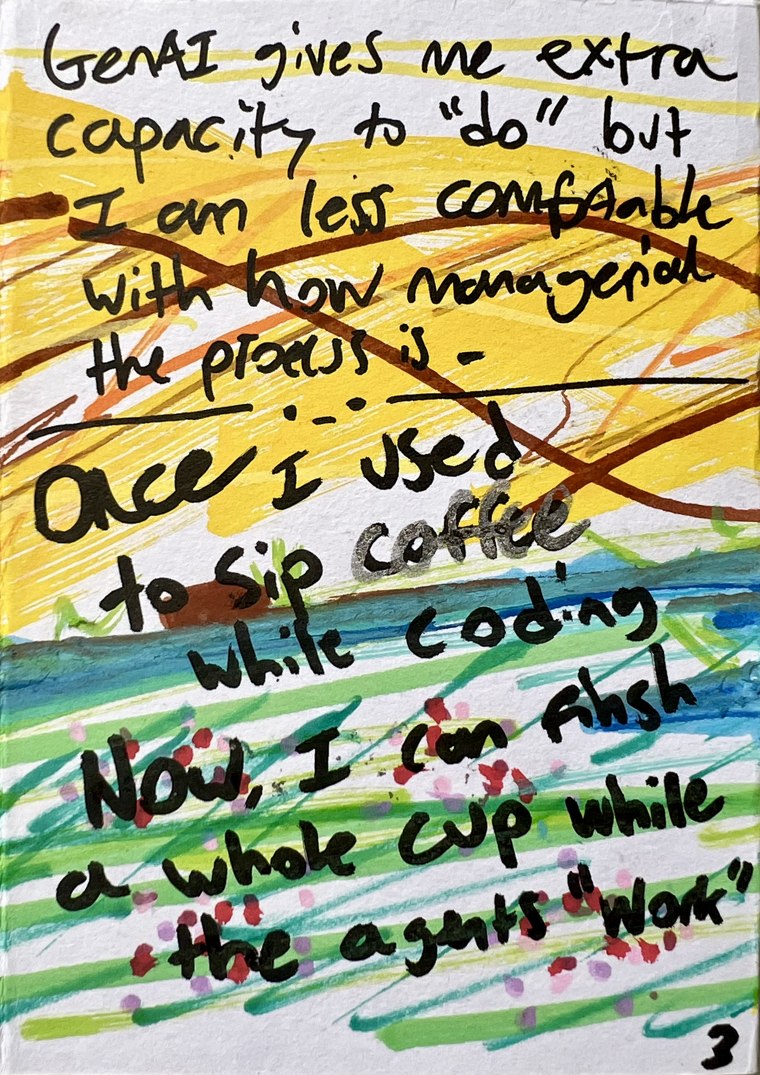 Hand-painted zine, page 3. Full wording and a visual description are available alongside this photograph.