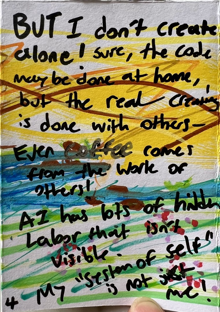 Hand-painted zine, page 4. Full wording and a visual description are available alongside this photograph.