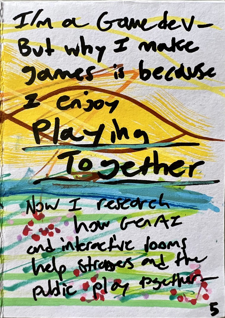 Hand-painted zine, page 5. Full wording and a visual description are available alongside this photograph.